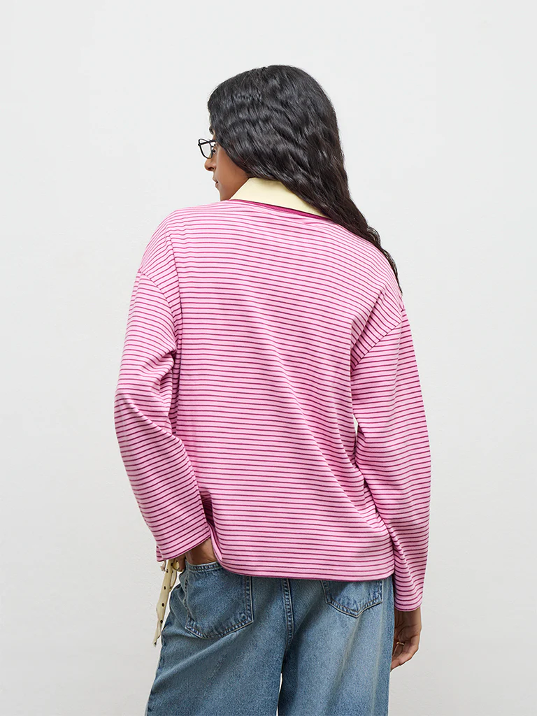 Nuon Pink Striped Cotton T-Shirt - Image 4