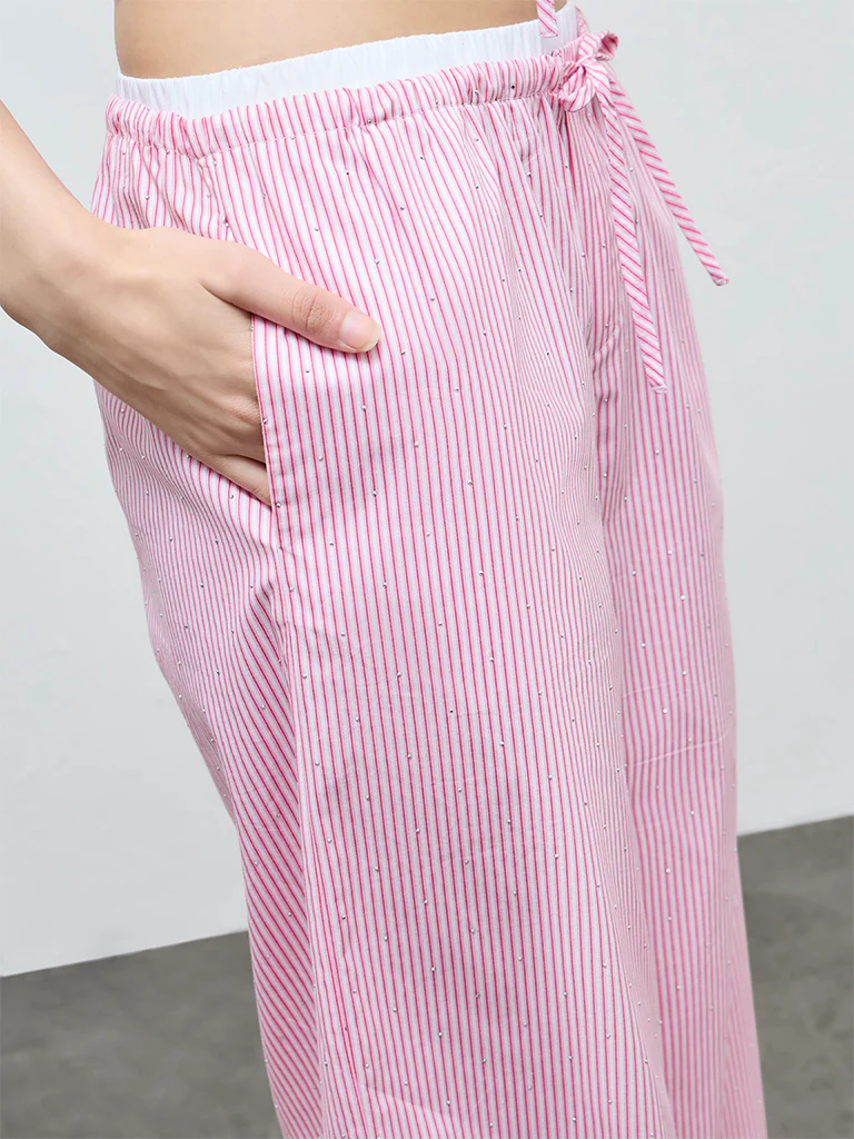 Nuon Pink Striped High-Rise Pants - Image 3