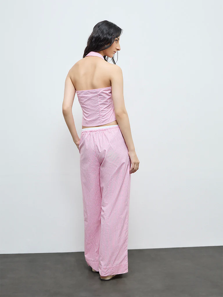 Nuon Pink Striped High-Rise Pants - Image 4