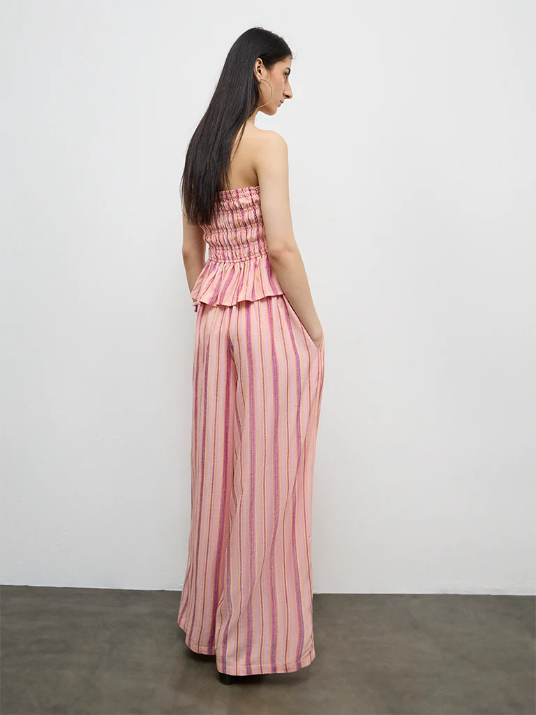 Nuon Pink Striped High-Rise Trousers - Image 4