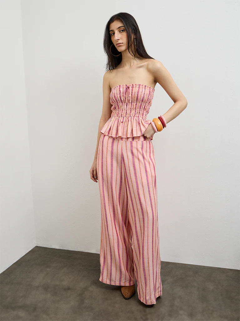 Nuon Pink Striped Peplum Top - Image 2