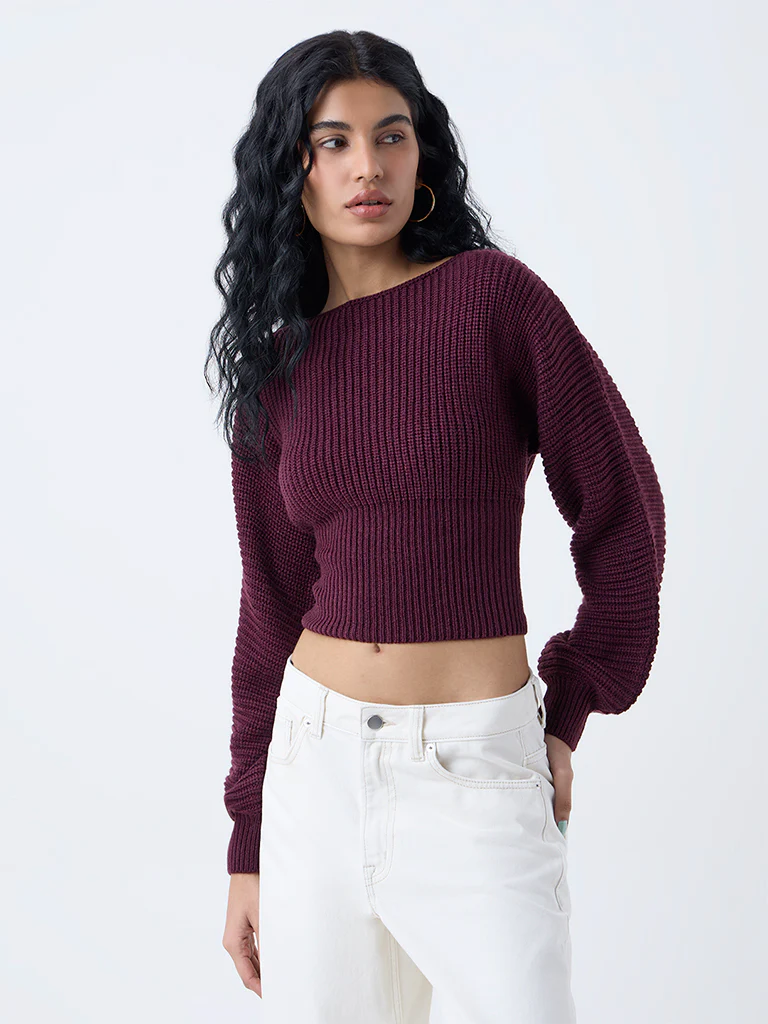Nuon Plum Knit-Textured Sweater - Image 2
