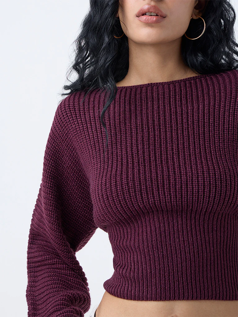 Nuon Plum Knit-Textured Sweater - Image 3
