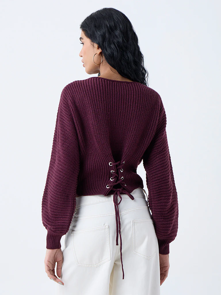 Nuon Plum Knit-Textured Sweater - Image 4