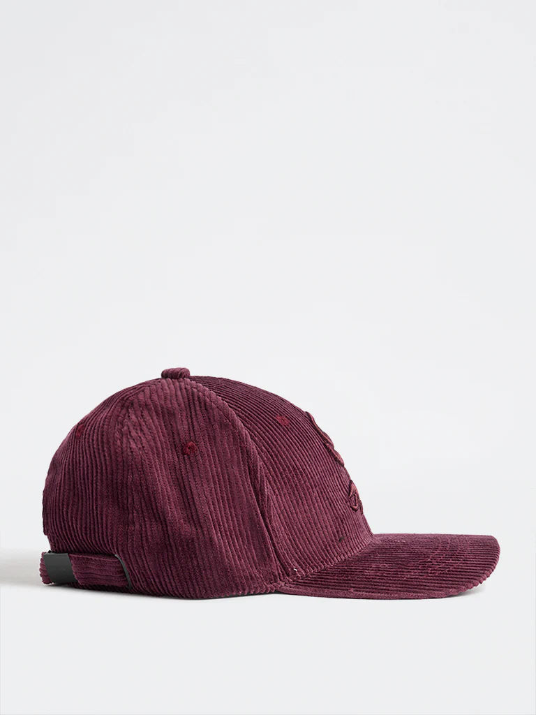 Nuon Plum Text-Embroidered Corduroy Cap - Image 2