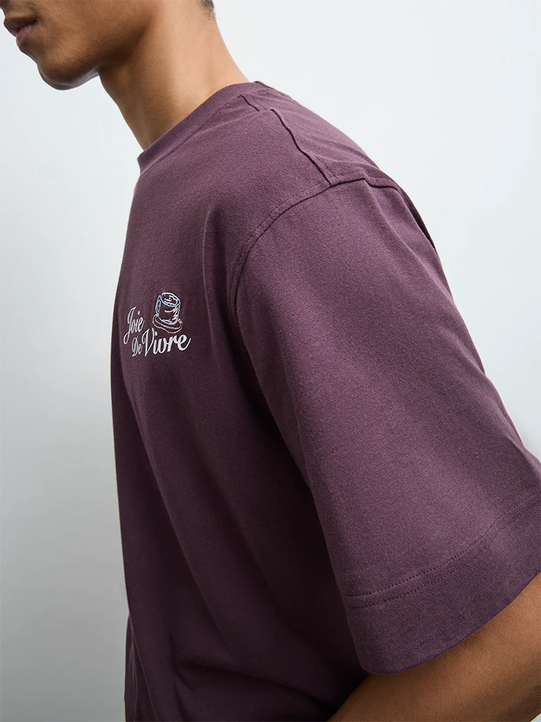 Nuon Purple Printed Relaxed-Fit Cotton T-Shirt - Image 3