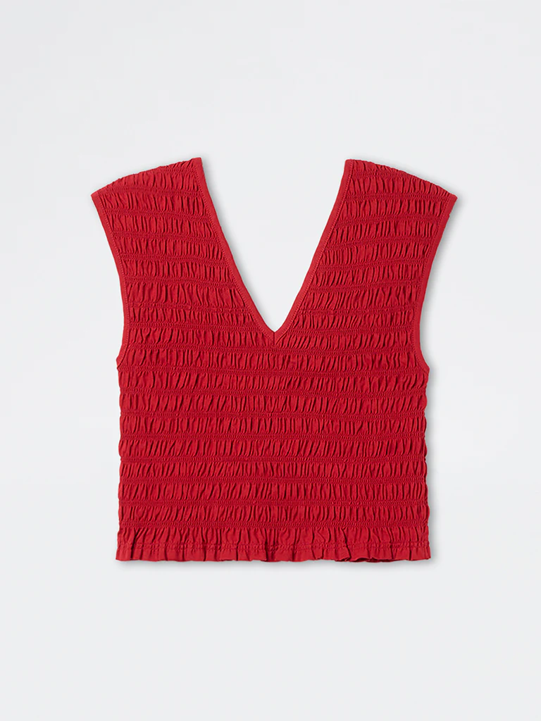 Nuon Red Contour Smocked Top - Image 5