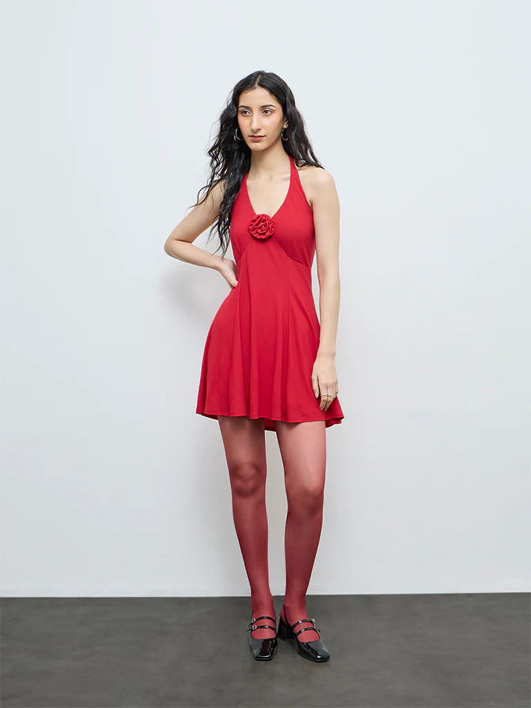 Nuon Red Floral Applique A-Line Dress - Image 2