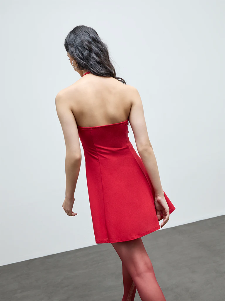 Nuon Red Floral Applique A-Line Dress - Image 4