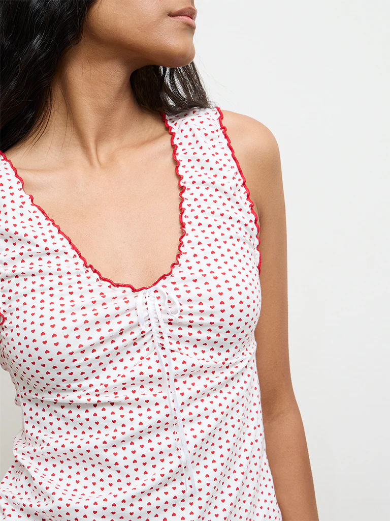 Nuon Red Heart-Printed Cotton-Blend Top - Image 3