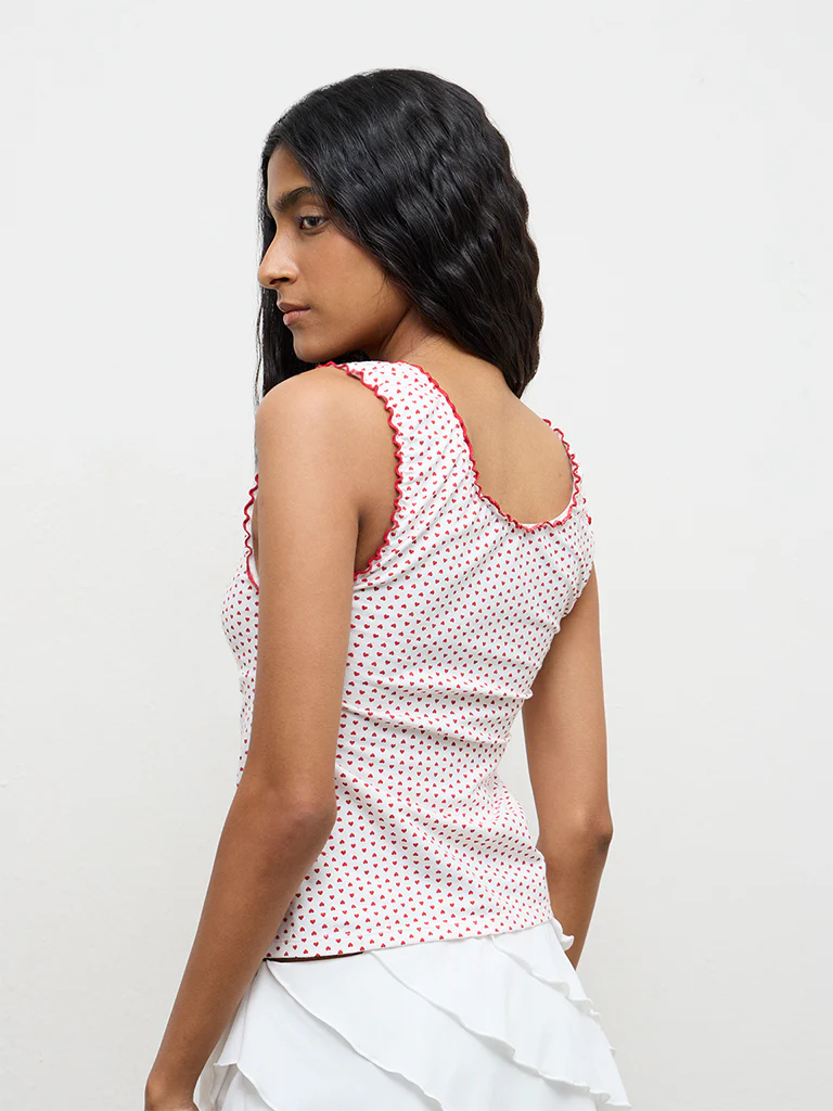 Nuon Red Heart-Printed Cotton-Blend Top - Image 4