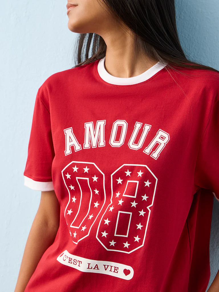 Nuon Red Printed Cotton T-Shirt - Image 3