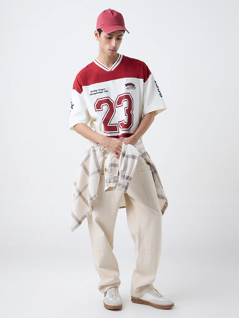 Nuon Red Printed Relaxed-Fit Cotton T-Shirt - Image 2
