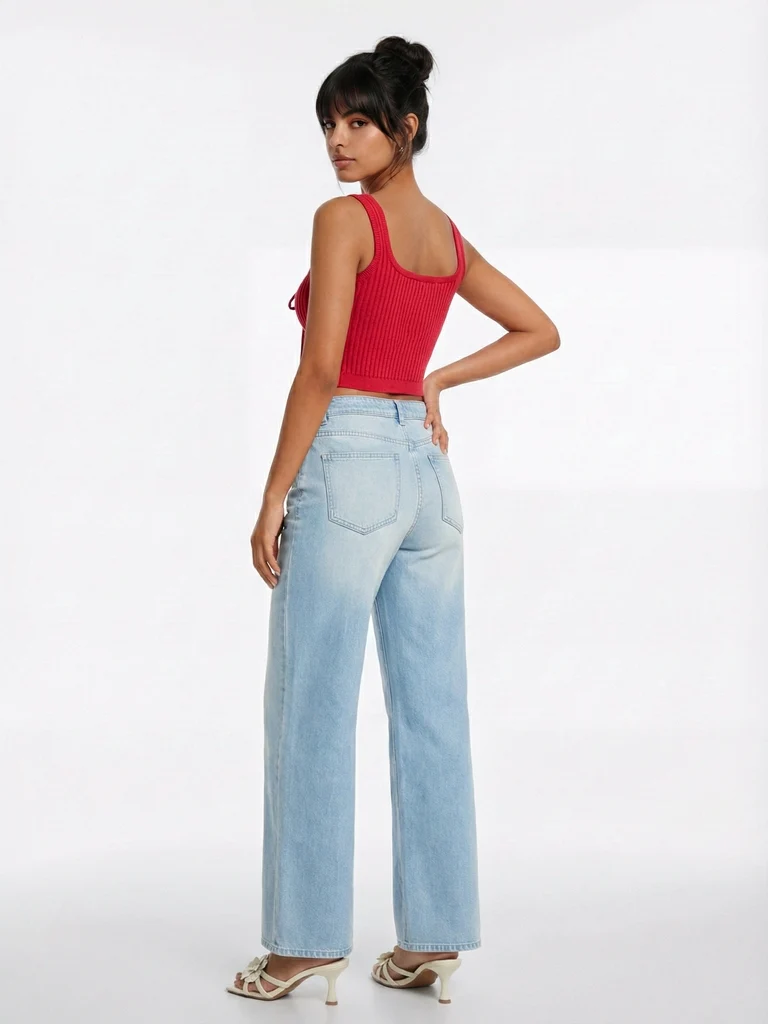 Nuon Red Ribbed Lace-Up Crop Top - Image 4