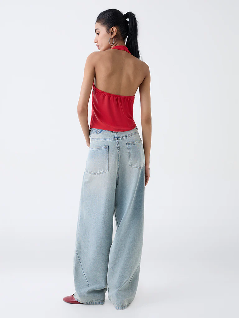 Nuon Red Rosette-Detailed Halter-Neck Top - Image 4