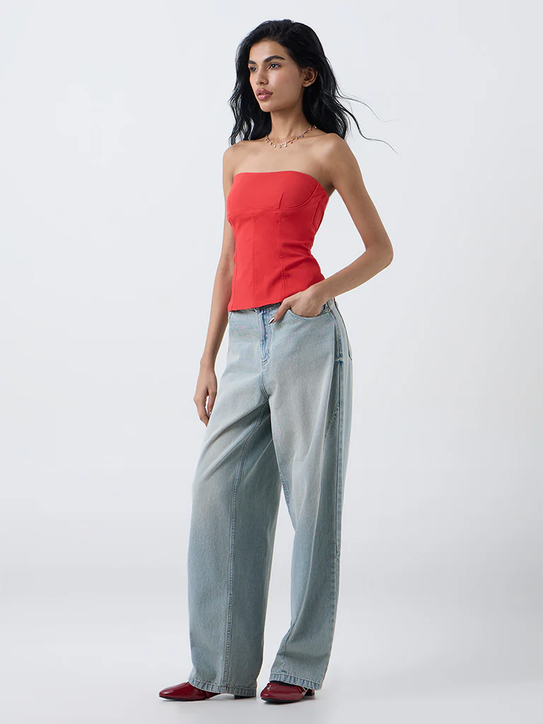 Nuon Red Solid Tube Cotton-Blend Top - Image 2