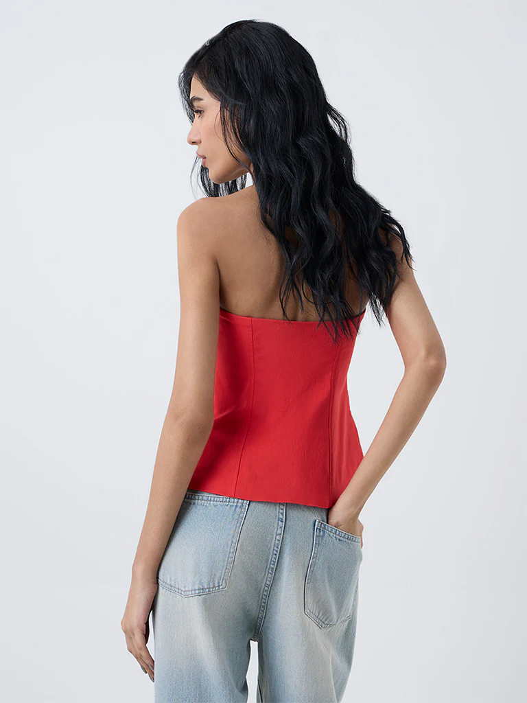 Nuon Red Solid Tube Cotton-Blend Top - Image 4