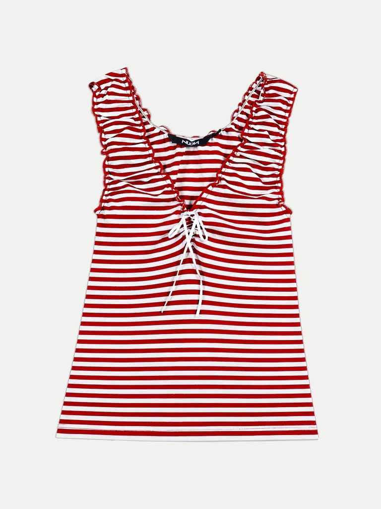 Nuon Red Striped Cotton-Blend Top - Image 5
