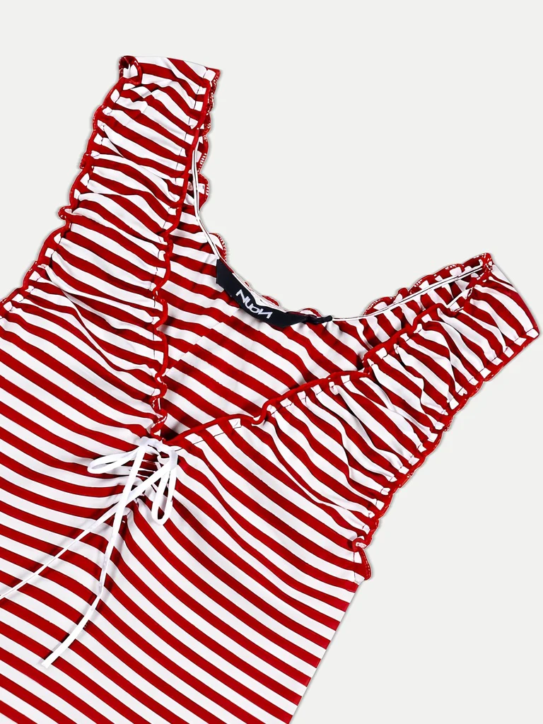Nuon Red Striped Cotton-Blend Top - Image 7