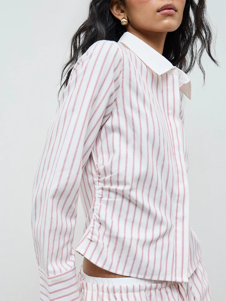 Nuon Red Striped Cotton Shirt - Image 3