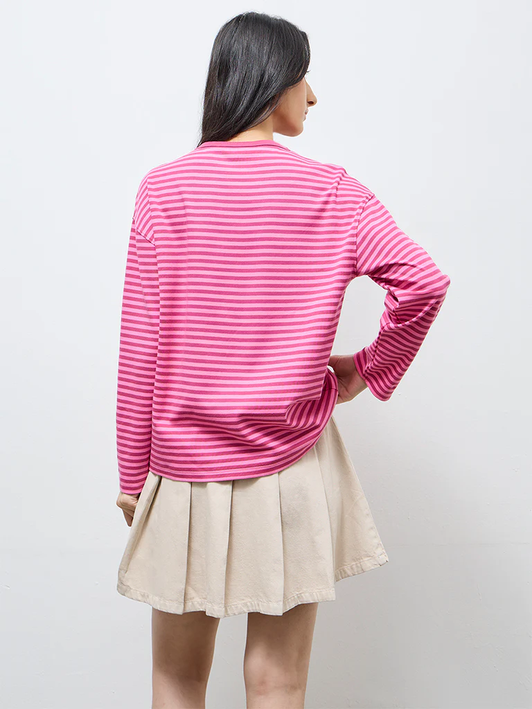 Nuon Red Striped Cotton T-Shirt - Image 4