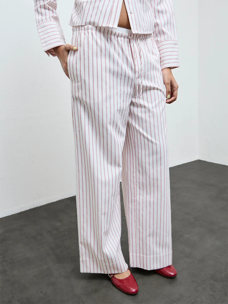 Nuon Red Striped High-Rise Cotton Pants - Image 2