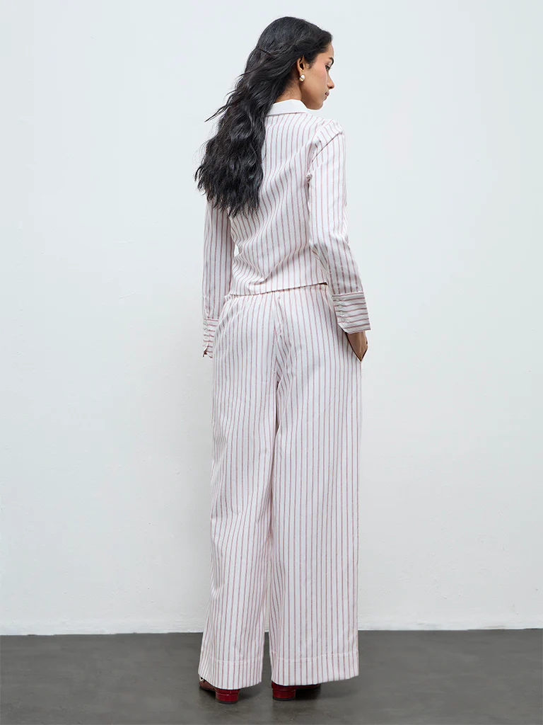 Nuon Red Striped High-Rise Cotton Pants - Image 4