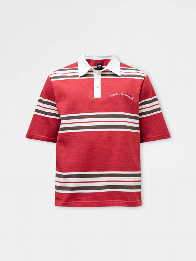 Nuon Red Striped Relaxed-Fit Cotton-Blend Polo T-Shirt - Image 5