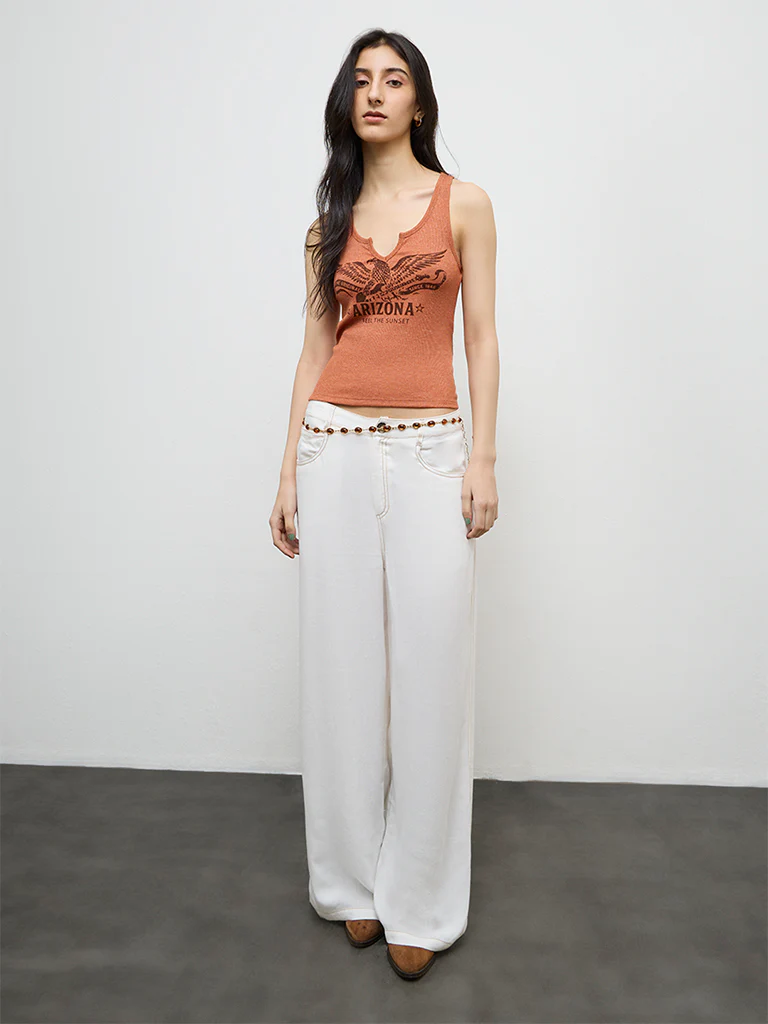 Nuon Rust Printed Ribbed Top - Image 2
