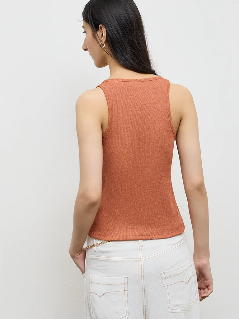 Nuon Rust Printed Ribbed Top - Image 4