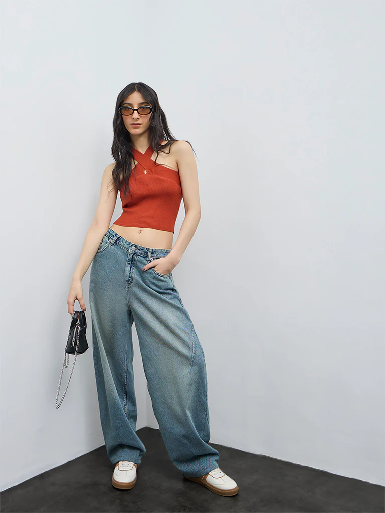 Nuon Rust Ribbed-Textured Halter-Neck Top - Image 2