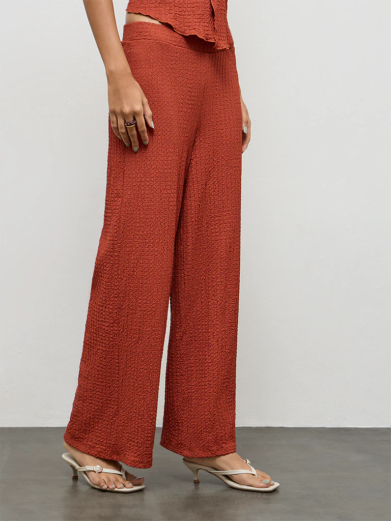 Nuon Rust Textured High-Rise Pants - Image 2