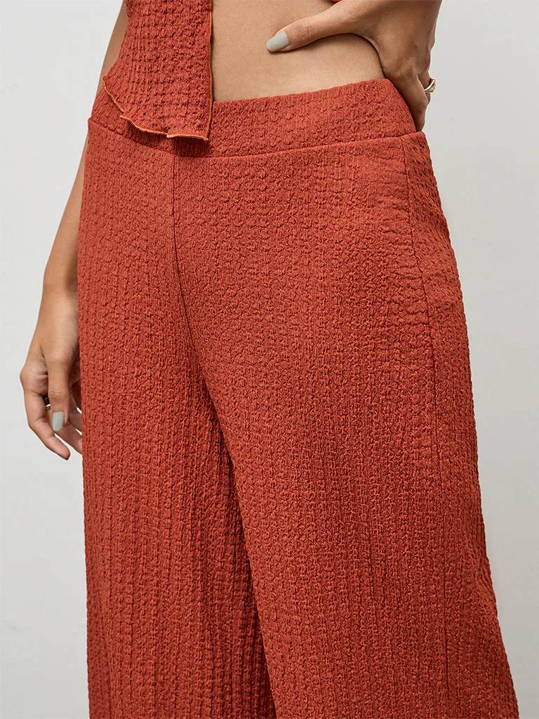 Nuon Rust Textured High-Rise Pants - Image 3