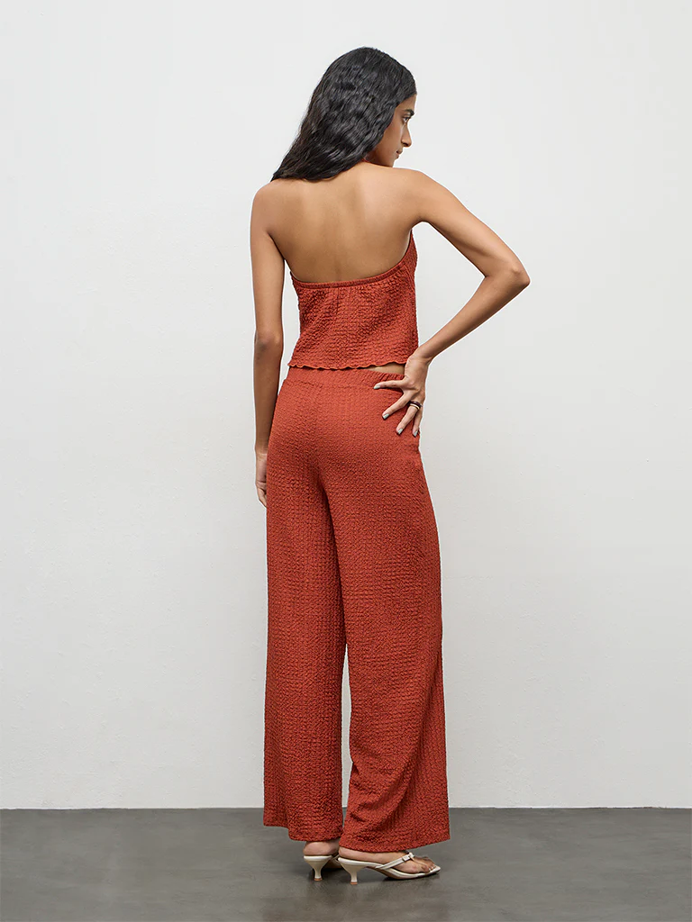 Nuon Rust Textured High-Rise Pants - Image 4