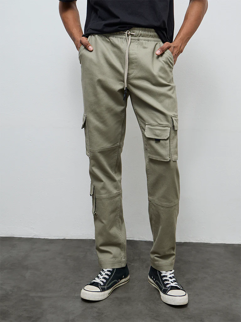 Nuon Sage Cargo-Style Relaxed-Fit Mid-Rise Cotton-Blend Pants - Image 2