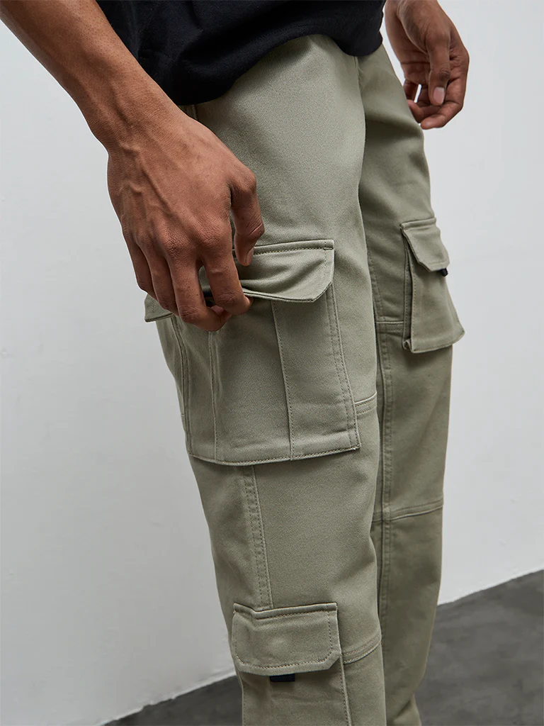 Nuon Sage Cargo-Style Relaxed-Fit Mid-Rise Cotton-Blend Pants - Image 3