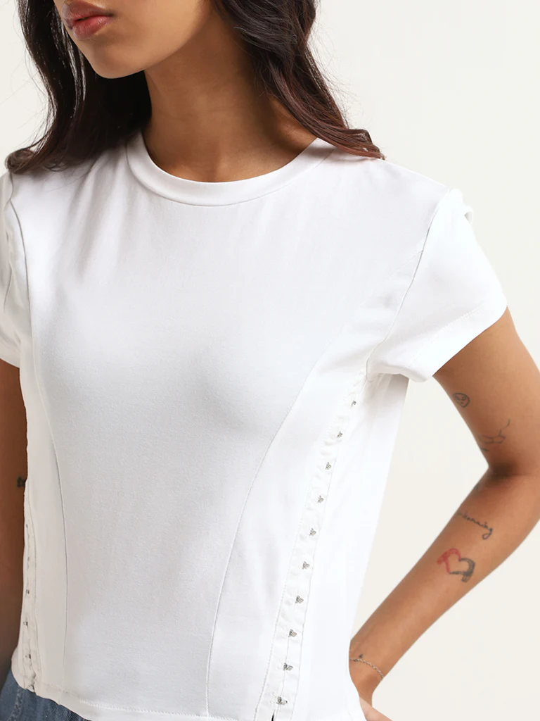 Nuon Solid White Slim-Fit Top - Image 2