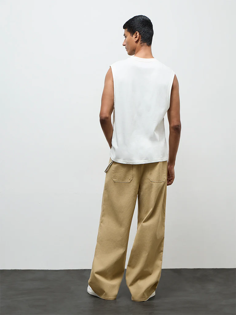 Nuon Tan Relaxed-Fit Mid-Rise Cotton Trousers with Braided Cord - Image 5