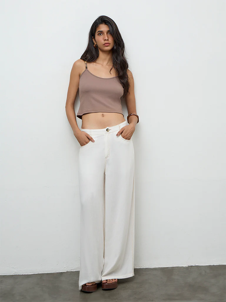 Nuon Taupe Bead-Detailed Top - Image 2