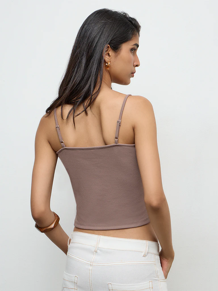 Nuon Taupe Bead-Detailed Top - Image 4