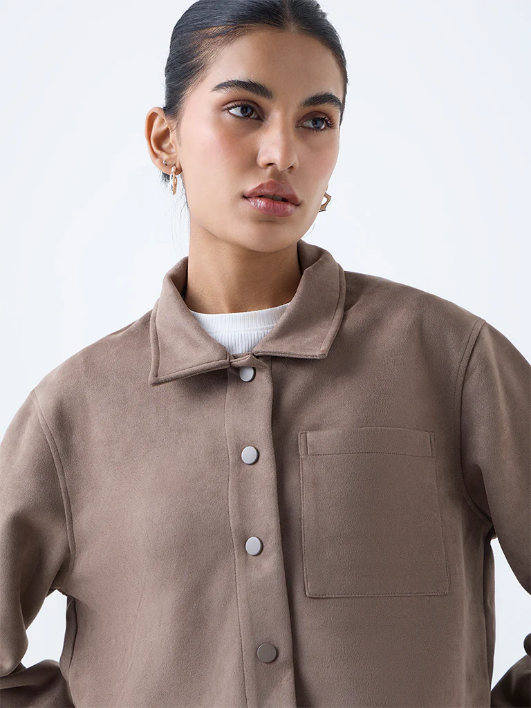 Nuon Taupe Faux-Suede Jacket - Image 3