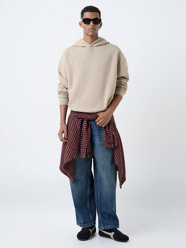 Nuon Taupe Relaxed-Fit Cotton-Blend Hoodie