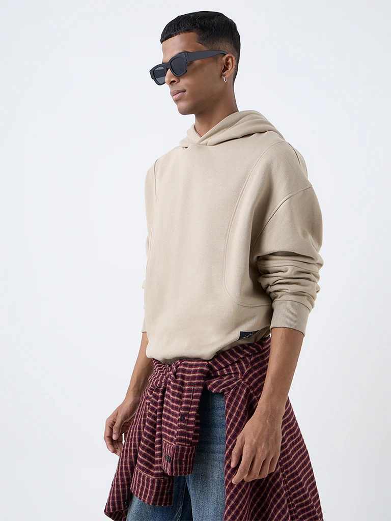 Nuon Taupe Relaxed-Fit Cotton-Blend Hoodie - Image 3