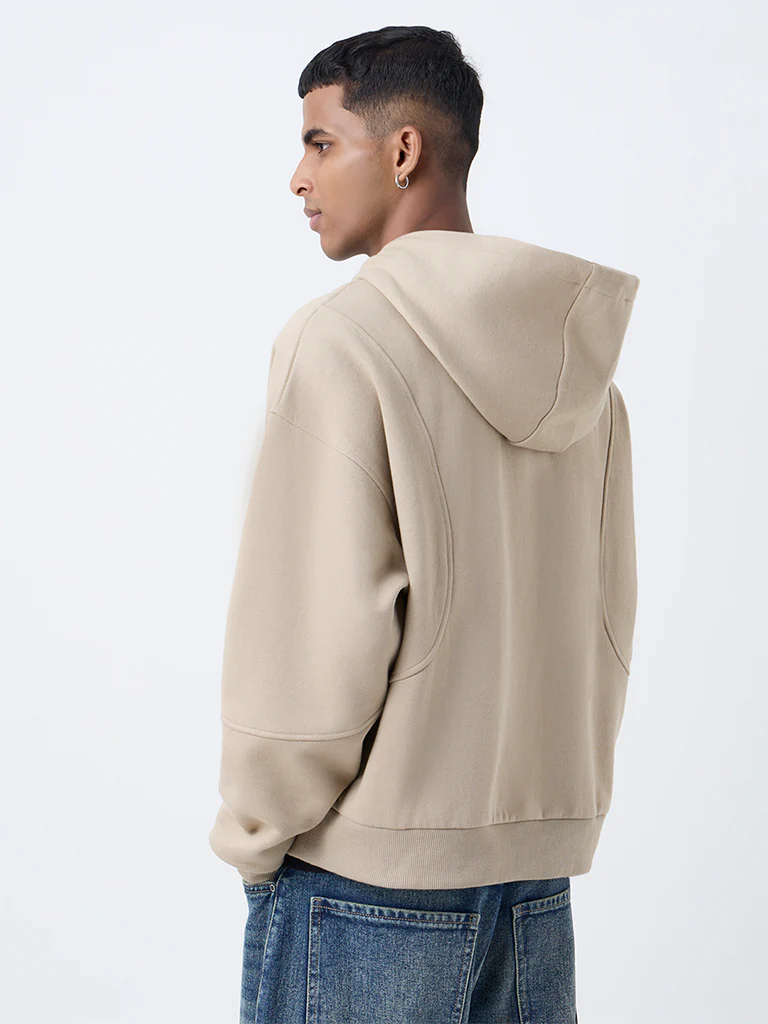 Nuon Taupe Relaxed-Fit Cotton-Blend Hoodie - Image 5