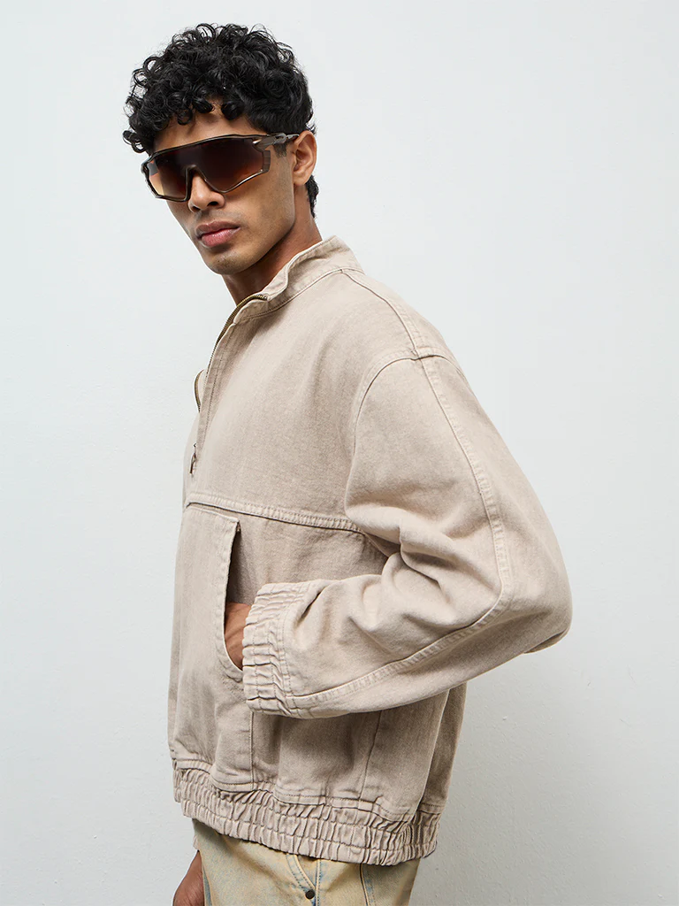 Nuon Taupe Relaxed-Fit Denim Sweatshirt