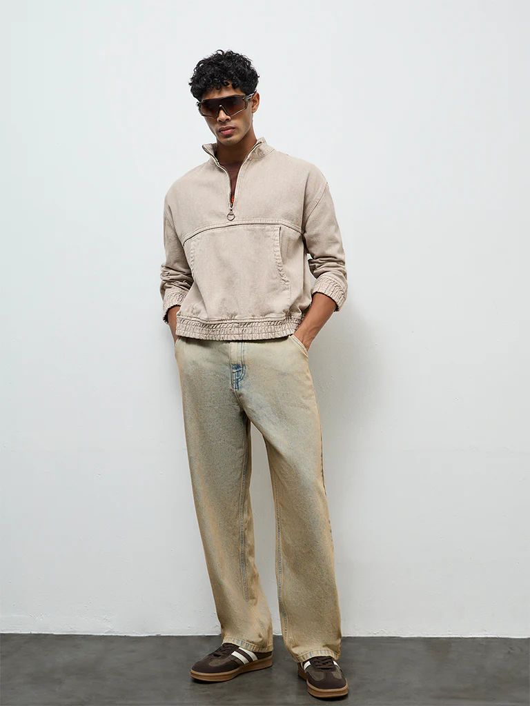 Nuon Taupe Relaxed-Fit Denim Sweatshirt - Image 2
