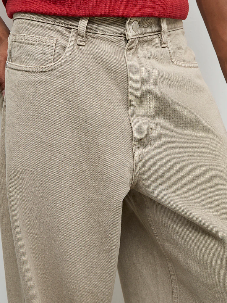 Nuon Taupe Barrel-Fit Mid-Rise Jeans - Image 3