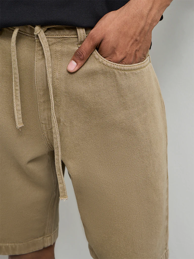 Nuon Taupe Relaxed-Fit Mid-Rise Cotton Shorts - Image 4