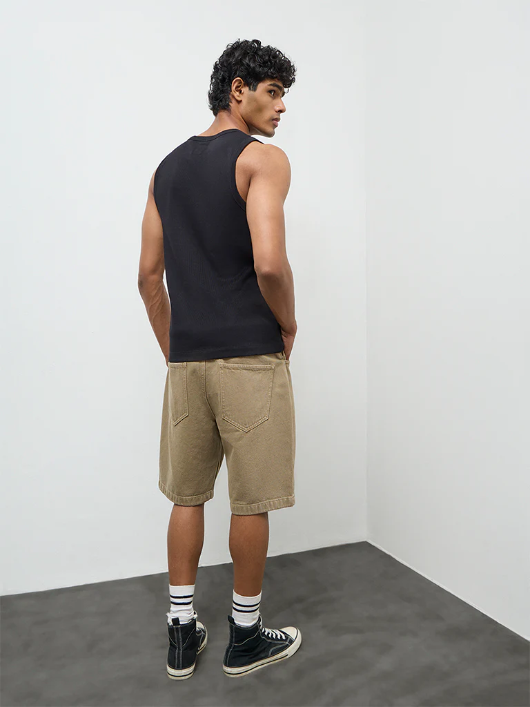 Nuon Taupe Relaxed-Fit Mid-Rise Cotton Shorts - Image 5