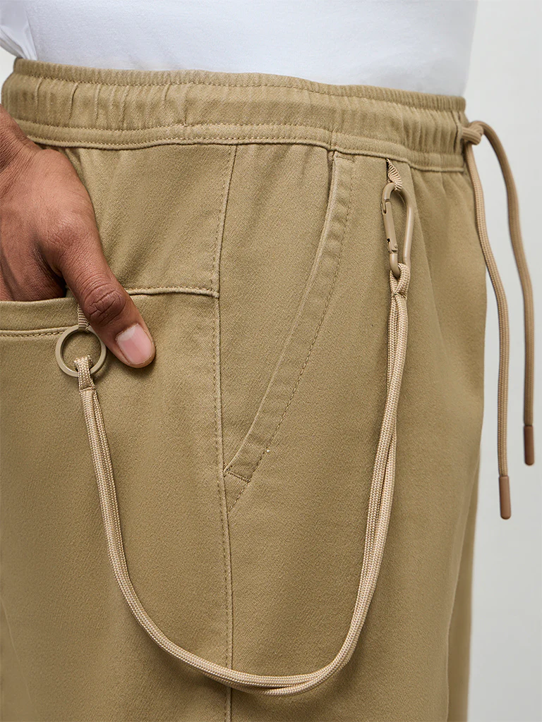 Nuon Taupe Solid Relaxed-Fit Mid-Rise Shorts - Image 4